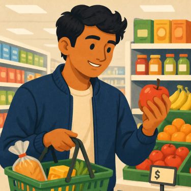 A man shopping in a supermarket.